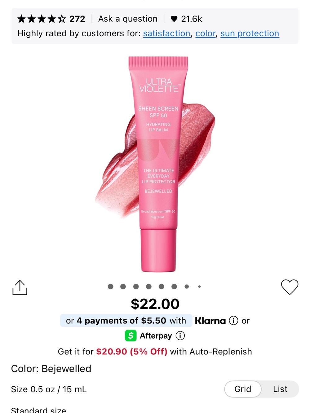 ULTRA VIOLETTE
Sheen Screen SPF 50 Hydrating Sunscreen Lip Balm